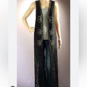 Vintage free people studded faux suede long fringe vest